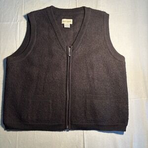 Prides Landing Mens Large Wool Full Zip Sweater Vest Charcoal Brown Pockets 0497